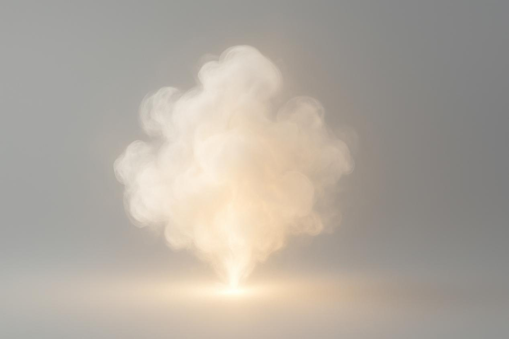 A pristine vapor cloud glowing with soft golden radiance, symbolizing pure, vibrant flavor and aroma clarity against a clean, modern background.