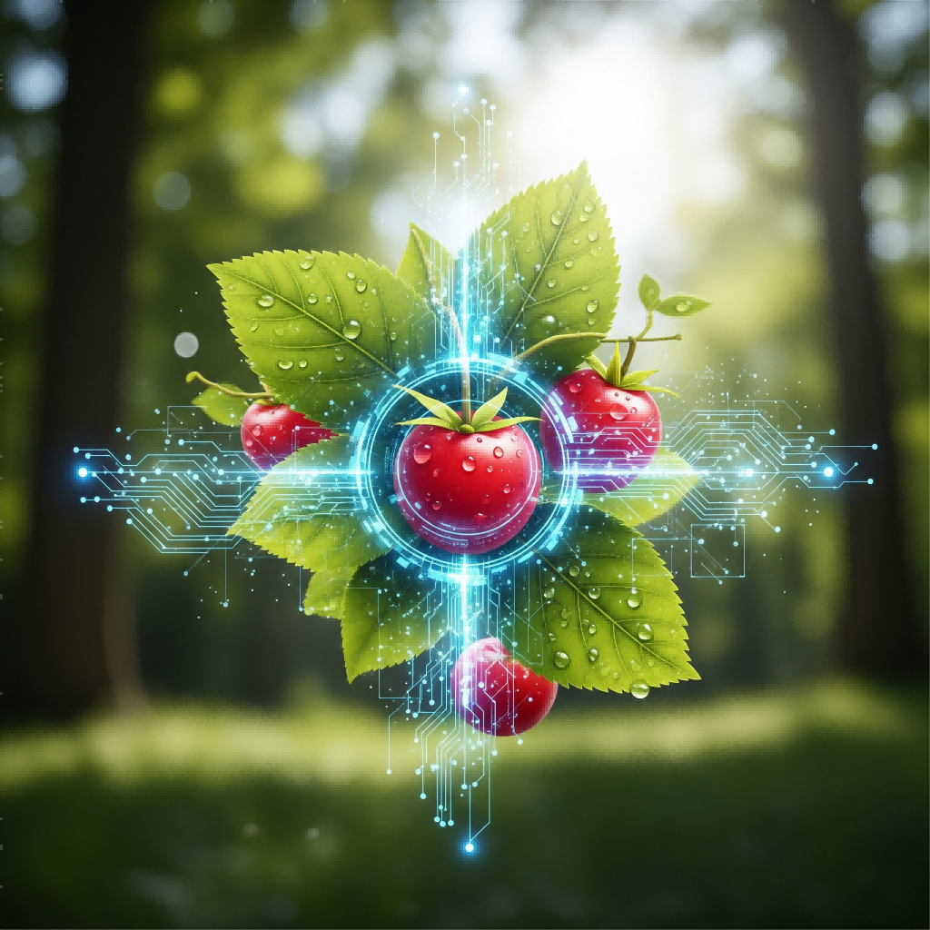  An artistic image blending natural elements with technological lines, symbolizing the fusion of nature and science.