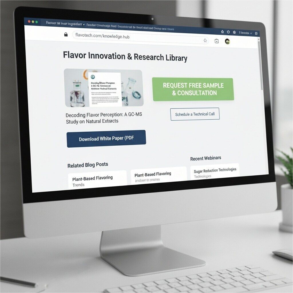 A realistic web page screenshot depicting a technical knowledge hub, featuring a thumbnail for a scientific study's white paper with a prominent download button, and a clear call-to-action for requesting a technical consultation or free sample. This image illustrates an effective digital strategy for engaging technical audiences and generating leads.